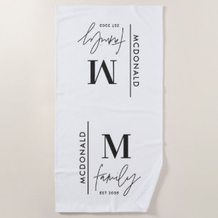 Monogram personalized modern minimal chic family beach towel