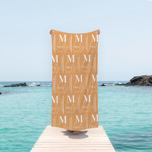 Monogram personalized modern minimal orange family beach towel
