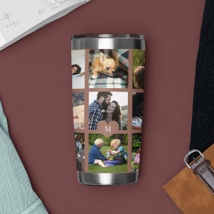 Monogram personalized modern multi photo collage insulated tumbler