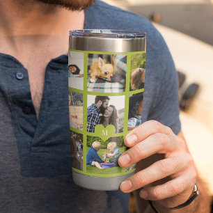 Monogram personalized modern multi photo collage insulated tumbler