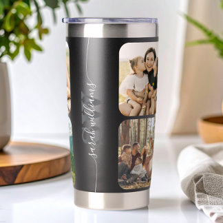 Monogram Personalized Name 6 Photo Collage Insulated Tumbler