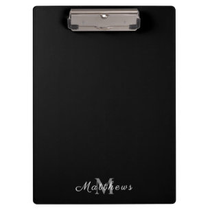 Monogram Personalized Name Black Clipboard