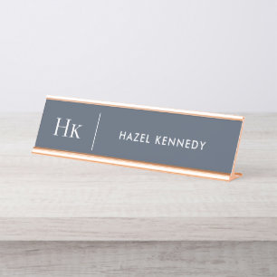 Monogram Personalized Name Classic Elegant Navy Desk Name Plate