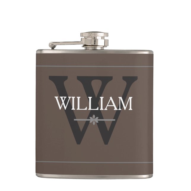 Monogram Personalized Name Classic Tan Hip Flask (Front)