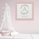 Monogram Personalized Name Faux Canvas Print<br><div class="desc">Add this beautiful baby personalized wall canvas to baby’s nursery.  Perfect for a gift for baby shower gift or baby welcoming home.  Sweet soft colours of greens and pinks.  Customize to your own special monogram & name.  100% customer satisfaction with “Zazzle” every day.</div>