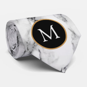 Monogram Personalized Neck Tie White Marble Stone