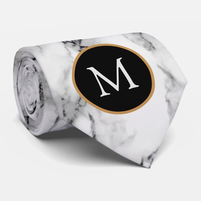 Monogram Personalized Neck Tie White Marble Stone (Rolled)