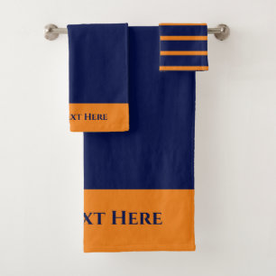 Monogram Personalized Orange Blue Striped Solid Bath Towel Set