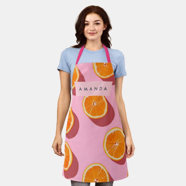 Monogram Personalized Orange Slice Pattern Apron (Worn)