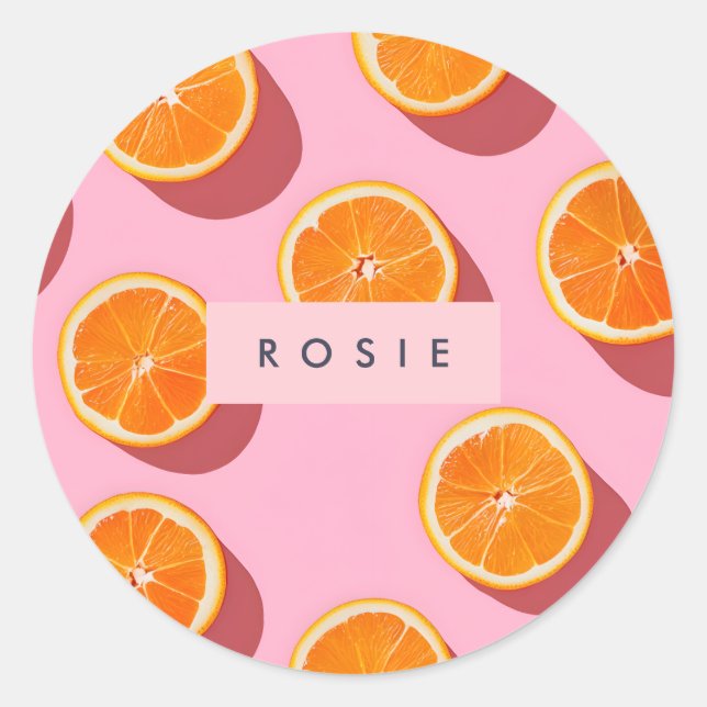 Monogram Personalized Orange Slice Pattern Classic Round Sticker (Front)