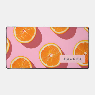 Monogram Personalized Orange Slice Pattern Desk Mat