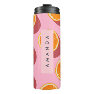 Monogram Personalized Orange Slice Pattern Thermal Tumbler