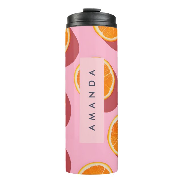 Monogram Personalized Orange Slice Pattern Thermal Tumbler (Front)