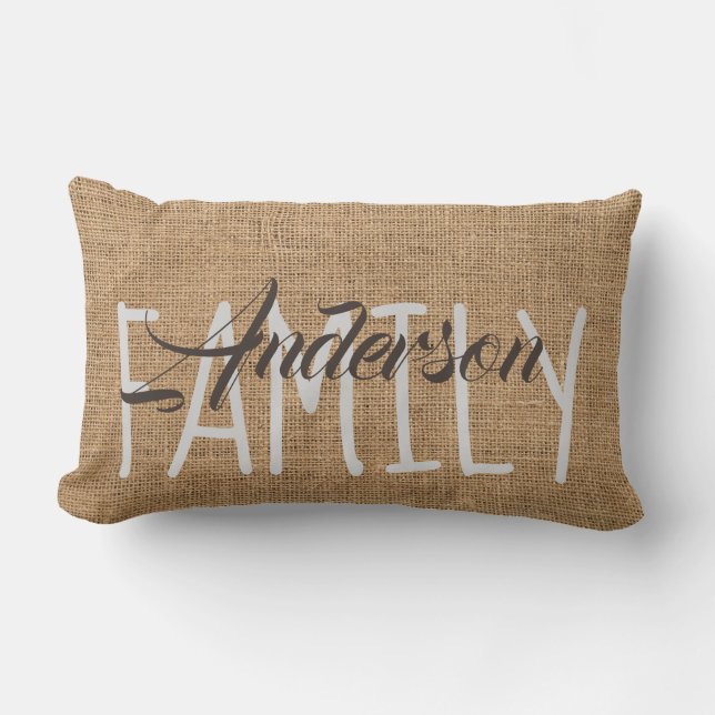 Monogram Personalized Pillow Faux Burlap Rustic (Front)