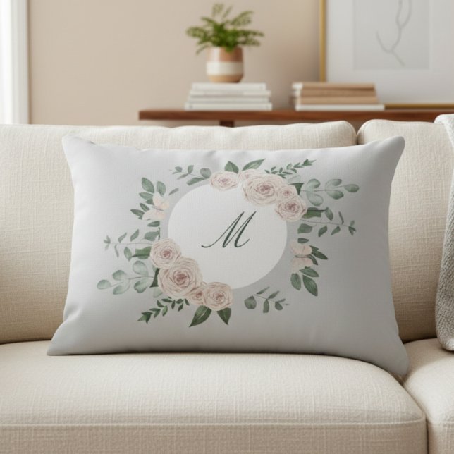 Monogram personalized pillow floral wreath (Creator Uploaded)