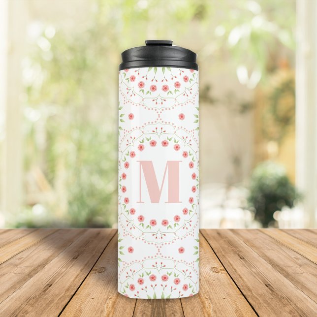 Monogram Personalized Pink Blush Stylish Custom Thermal Tumbler (Creator Uploaded)