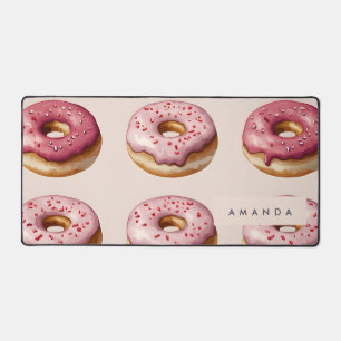Monogram Personalized Pink Doughnut Pattern Desk Mat