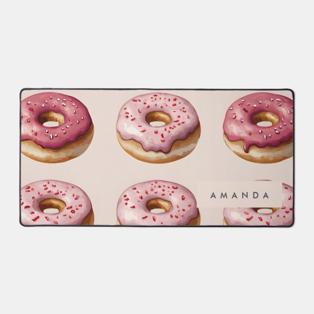 Monogram Personalized Pink Doughnut Pattern Desk Mat (Front)