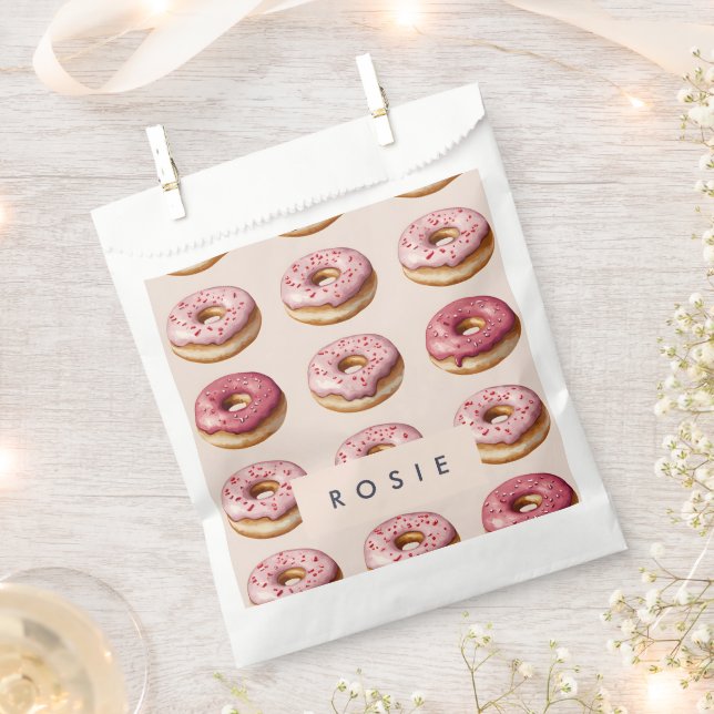 Monogram Personalized Pink Doughnut Pattern Favour Bag (Clipped)