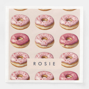 Monogram Personalized Pink Doughnut Pattern Napkin