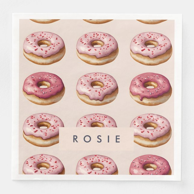 Monogram Personalized Pink Doughnut Pattern Napkin (Front)