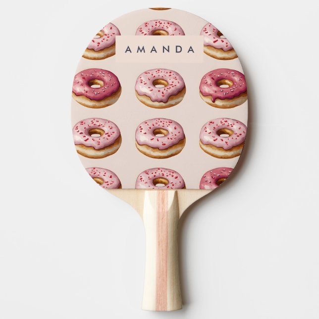 Monogram Personalized Pink Doughnut Pattern Ping Pong Paddle (Front)