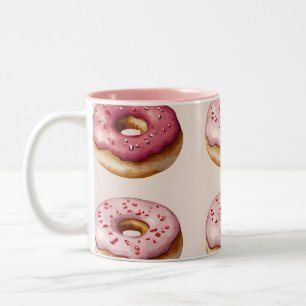 Monogram Personalized Pink Doughnut Pattern Two-Tone Coffee Mug