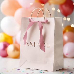 Monogram Personalized Pink Initial And Name  Medium Gift Bag