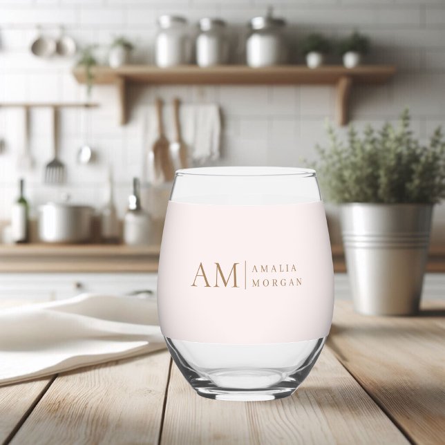 Monogram Personalized Pink Initial And Name  Stemless Wine Glass (Creator Uploaded)