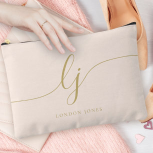 Monogram Personalized Pink Initial Name Pink Gold Accessory Pouch