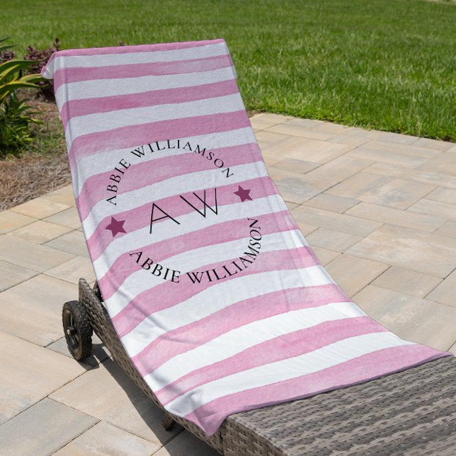 monogram personalized pink stripes  beach towel (Creator Uploaded)