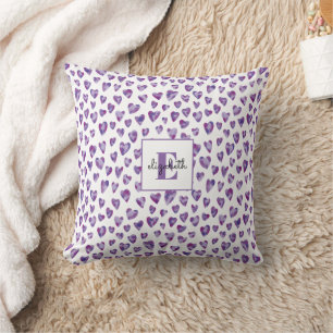 Monogram Personalized Purple Heart Throw Pillow