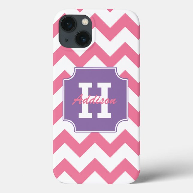Monogram Personalized Purple Pink Chevron Case-Mate iPhone Case (Back)