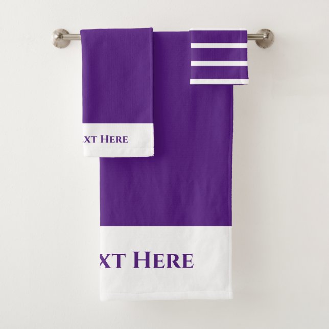 Monogram Personalized Purple White Solid Strip Bath Towel Set (Insitu)