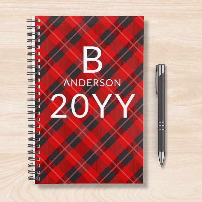 Monogram Personalized Red Tartan Plaid Pattern Planner (Creator Uploaded)