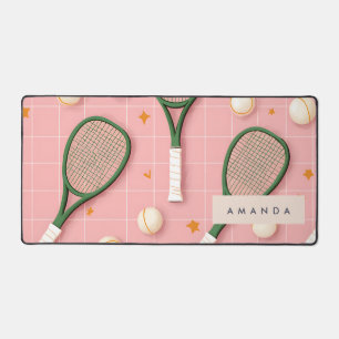 Monogram Personalized Retro Tennis Racket Pattern Desk Mat