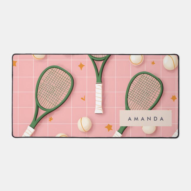 Monogram Personalized Retro Tennis Racket Pattern Desk Mat (Front)