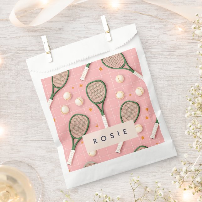 Monogram Personalized Retro Tennis Racket Pattern Favour Bag (Clipped)