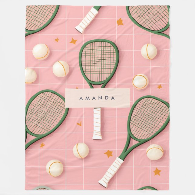 Monogram Personalized Retro Tennis Racket Pattern Fleece Blanket (Front)