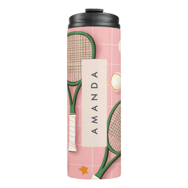 Monogram Personalized Retro Tennis Racket Pattern Thermal Tumbler (Front)