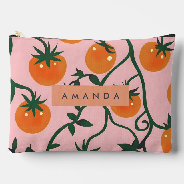 Monogram Personalized Retro Tomato Vine Pattern Accessory Pouch (Front)