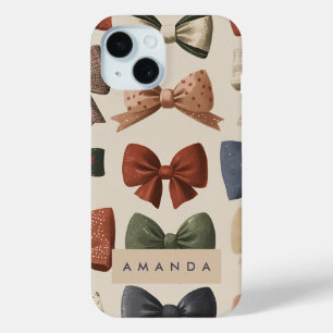 Monogram Personalized Retro Vintage Bow Pattern iPhone 15 Case