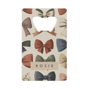 Monogram Personalized Retro Vintage Bow Pattern Credit Card Bottle Opener