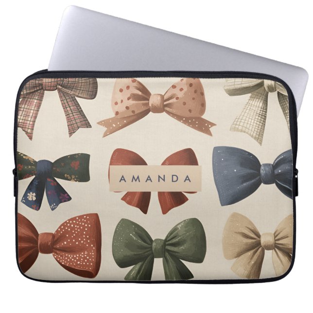 Monogram Personalized Retro Vintage Bow Pattern Laptop Sleeve (Front)