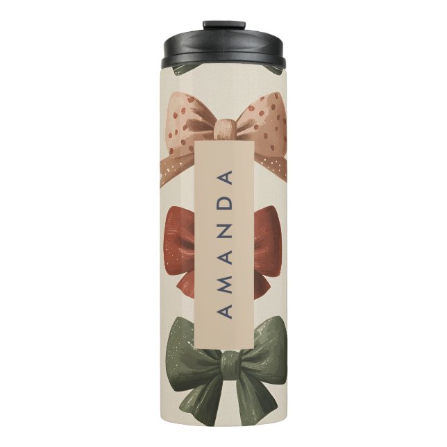 Monogram Personalized Retro Vintage Bow Pattern Thermal Tumbler (Front)