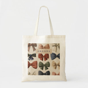 Monogram Personalized Retro Vintage Bow Pattern Tote Bag