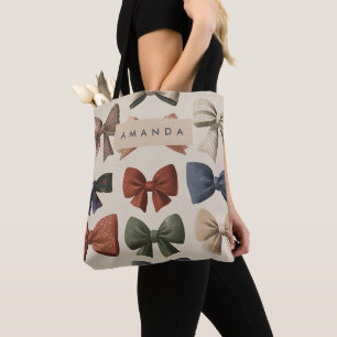 Monogram Personalized Retro Vintage Bow Pattern Tote Bag