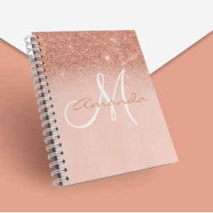 Monogram Personalized Rose Gold Ombre Gift Notebook