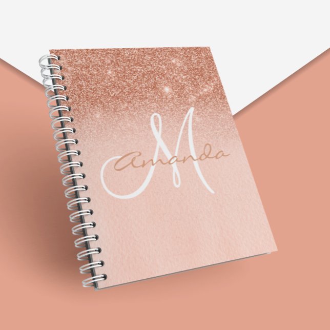 Monogram Personalized Rose Gold Ombre Gift Notebook (Creator Uploaded)