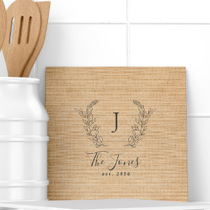 Monogram personalized rustic kitchen family name tile
